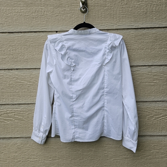 Banana Republic Riley Drama Ruffle button front shirt white size 8 - Picture 2 of 5